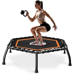 Zupapa Rebounder Trampoline for Adults with Adjustable bar Indoor Mini Small Fitness Workout Exercise Trampolines for Kids with Handle Silent Bungee Cords 40″ 45″ 300LBS Weight Capacity