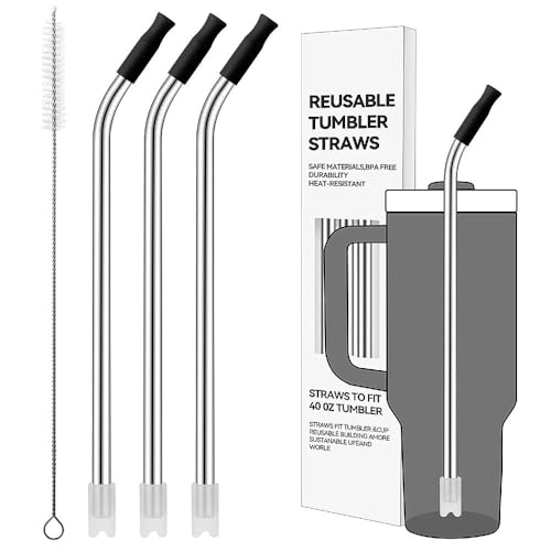 Prurex Bent Metal Straws for Stanley 40oz, Reusable Stainless Steel Straws