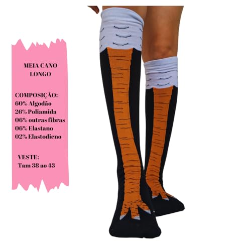 Meia Pé de Frango Algodão Crossfit Academia Divertida Cano Longo