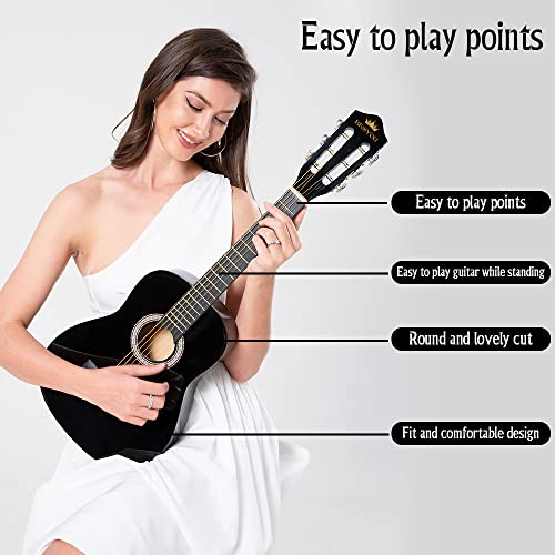 Besyou 30" Black Beginner Acoustic Guitar Starter Package Student/Kids Guitar With Gig Bag,Strap,2 Picks,Extra Strings, Electronic Tuner.… #TOP1