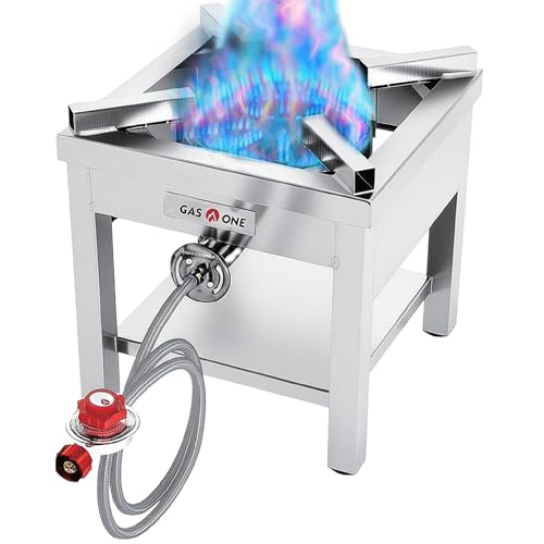 GasOne Stainless Steel Propane Burner Cooker With Regulator with Steel Braided Hose For Outdoor Cooking, Turkey Fry