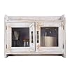 Rustic White Wood Counter Top Storage Cabinet Organizer Shelf Glass Window Doors Wooden Caddy Kitchen Bathroom Tabletop Vanity Chest Antique Farmhouse Style Mini Closet Box Rack Home