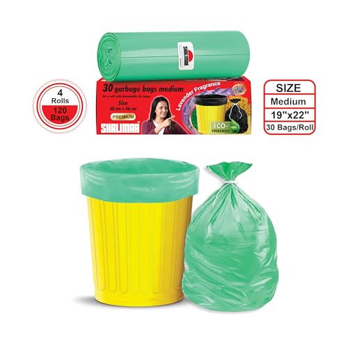 Image of Shalimar Premium (Lavender Fragrance) Scented Garbage Bags | Medium 19 X 21 Inches | 120 Bags (30 Bags X 4 Rolls) | Dustbin Bag /Trash Bag | (Green) - Perforated Box for Easy Dispensing