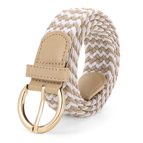 Image of JASGOOD Women Men Braided Woven Elastic Stretch Waist Belt Golf Canvas Fabric Casual Belt for Jeans Pants
