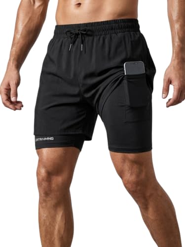 Image of GRECIILOOKS Shorts for Men Running | 2 in 1 Shorts Men with Compression Shorts |Gym Shorts for Man Workout with Phone Pocket | Quick Dry Sports Shorts for Gym Training