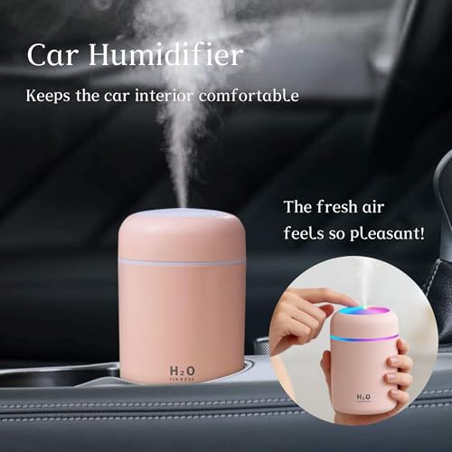 300ml USB Cool Mist Small Humidifier with Colorful Lights,Portable Mini Humidifier, Perfect for Bedroom, Office, Plants, travel & Car, Pink — view 4