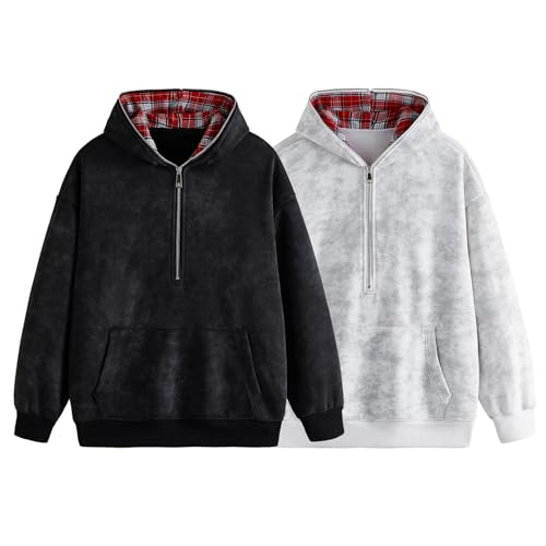 GURUNVANI Mens Quarter Zip Hoodies Tie Dye Hooded Pullovers Unisex Oversized Drop Shoulder Sweatshirt3