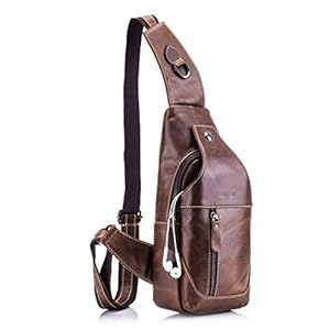Mannen Sling Bag Lederen Borst Schouder Rugzak Anti-diefstal Cross Body Pack Vintage Waterbestendig voor Reizen Wandelen…