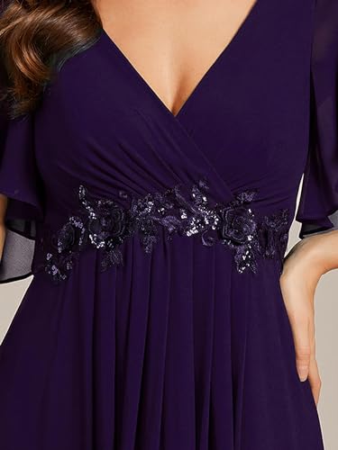 Image of Ever-Pretty Women's Spring Short Sleeve Bridesmaid Dresses V-Neck Chiffon Ruched Empire Waist Appliques Long Formal Dress