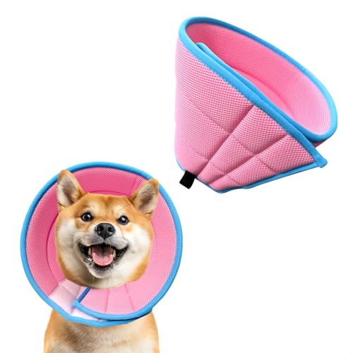 Collare Elisabettiano Cane Morbido Collare Elisabetta Cane Regolabile,Protezione da Leccata Morso per Cani Dopo un Intervento Chirurgico,Leggero Traspirante per Cani&Gatti(Medio,Rosa)