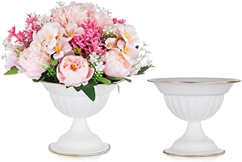 Sziqiqi White Flower Arrangements Urn Vase for Wedding Centrepiece for Table - 2 Pcs Small Metal Flower Planter Urns Pot for Wedding Party Birthday Christmas Garden Dinner Tables Decorations