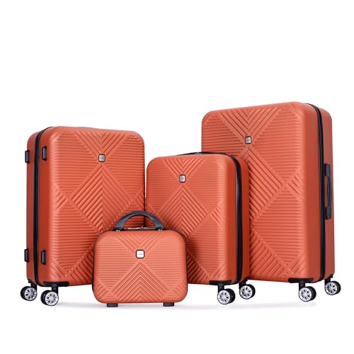 4-Piece Lightweight ABS Luggage Set - Dark Orange (14" Makeup Box, 360° Spinner Wheels, 18/20/24/28 Inch)2