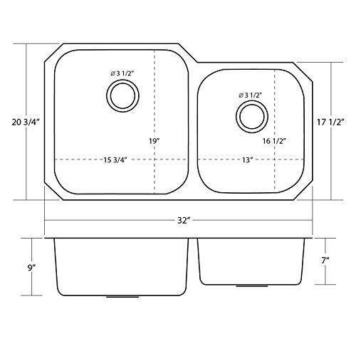 Contempo Living Inc 32Inch Double 60/40 Bowl Undermount Stainless Steel Kitchen Sink - Silver #TOP3