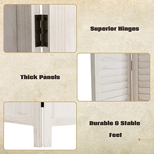 CASART Folding Room Divider, 4/6 Panel Wooden Room Partitions Screen, Indoor Outdoor Movable Protective Separator Partition Decorative for Living Room, Bedroom, Study, Office (160 x 170cm, White)