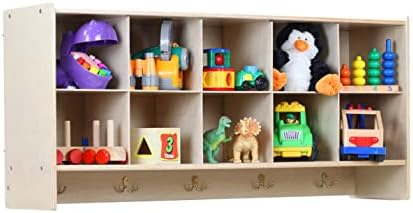 RRI Goods 10-Section Wall Mount Classroom Storage Cubby Organizer & Coat Locker with Shelf, Hanging Wall Organizer with Hooks for Home, Daycare, Classroom