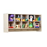 RRI Goods Cubby Storage Organizer Cubes, 10 Cubbies with Coat Hooks, Hanging Wall Cubby Shelf for Kids Toys, Daycare, Classroom, 47-inch Width