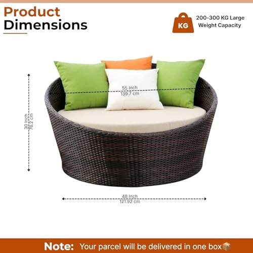 Image of DEVOKO Outdoor Pool Side, Garden, Balcony, Porch, Backyard, Terrace, Patio, Beach Round Sofa Wicker and Rattan Daybed Furniture Set (Darkbrown and Cream)