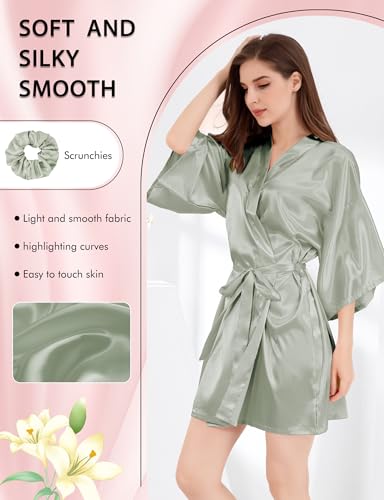 Image of MORFORU Women Bride Bridesmaid Silky Satin Kimono Robe Solid Color Sleepwear for Wedding Party Getting Ready, Short