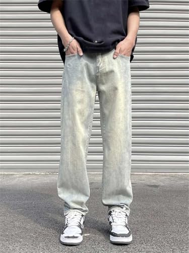 Hndudnff Men's Summer Distressed Jeans Casual Stretch Straight High Street Denim Long Pants3