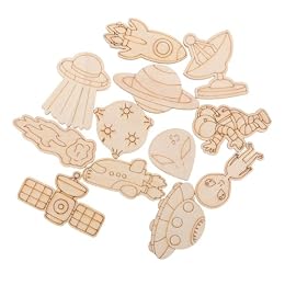 NUOBESTY 100Pcs Kids DIY Wooden Spaceship Pieces Unfinished Craft Kit for Creative Space-Themed Art Projects and Party Decorations