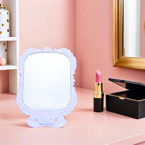 Miroir de maquillage rétro blanc à motif floral rose de bureau compact - 7