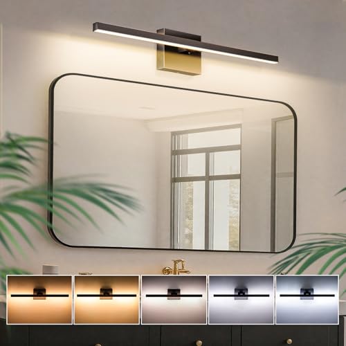 Aosclex 24 Inch Bathroom Lighting Fixtures Over Mirror, Rotatable, 16W 1440LM 5CCT Adjustable (2700K–6000K), Dimmable LED Bathroom Lights, IP44 Waterproof Black Modern Vanity Lights, ETL Certificated