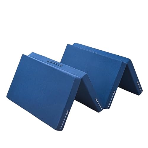 4-Fold 8cm Thickness Foldable Mattress Topper Single Mattress Sponge Folding Bed Sofa Sleeping Mat (Blue 70x200x8cm)