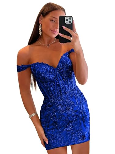 Vnaix Bridals Short Royal Blue Homecoming Dress Sparkly Sequin Strapless Prom Dresses for Teens Size 4