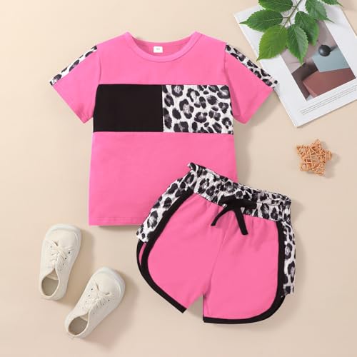 Image of FOCUTEBB Toddler Girl Clothes Baby Leopard T-Shirt Shorts Summer Set 18M-8Y