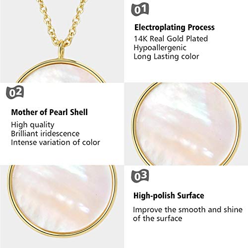 Cozlane 14K Gold Plated Mother Of Pearl Shell Pendant Necklaces | Double Sided Round Pendant Necklaces Cute Pendant Necklaces For Women Girls #TOP3