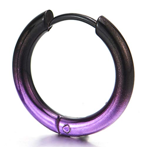 Pair Stainless Steel Oxidized Black Purple Plain Circle Huggie Hinged Hoop Earrings For Men Women #TOP2