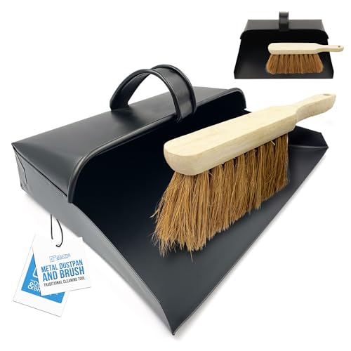 Black Hooded Metal Dust Pan and Soft Brush Dustpan ash pan Traditional Dustpan and Brush