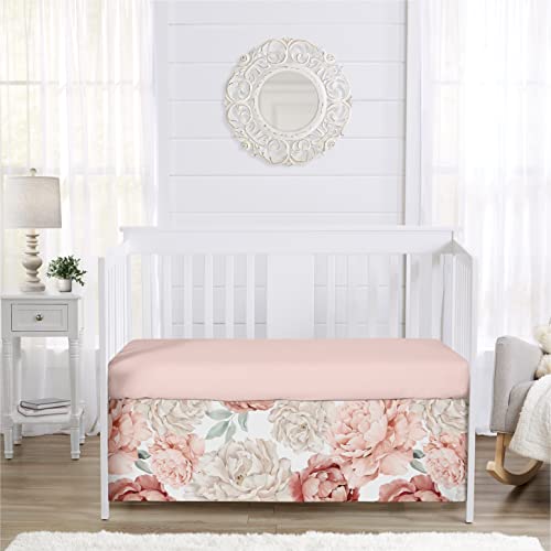 Sweet Jojo Designs Blush Pink Boho Shabby Chic Floral Girl Baby Crib Skirt Bed Dust Ruffle Bedskirt For Nursery Off White Ivory Bohemian Vintage Garden Watercolor Flower Nature Elegant Pastel Light #TOP1