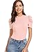 Romwe Women's Elegant Pearl Embellished Puff Short Sleeve Blouse Tops Pink Large