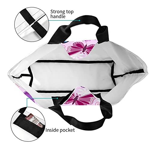 Shopping Bags,Reusable Grocery Tote Bags Eco-Friendly Fashion Shoulder Bag With Multi- Pocket (Purple Butterfly) #TOP4