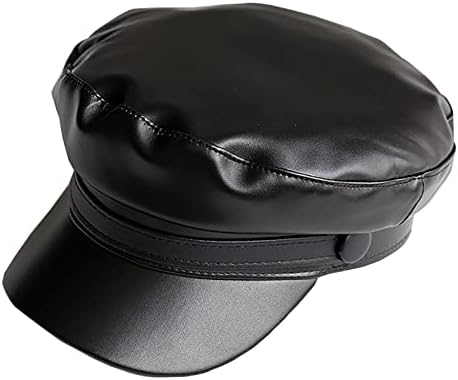 KORIXINE Women Newsboy Cap Retro Navy Hats Leather Beret Hat Female Trendy All-Match Fiddler Caps #389517 Black