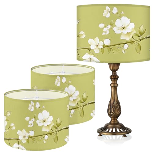 Table Lamp Shade, 13”W x 10”H HD Printing Geometric floral leaves marble Lampshade, Lamps shades, Modern Lampshade Decor for Table and Floor Lamps (Green Flower) by BSFHH - Used condition - US$23.84