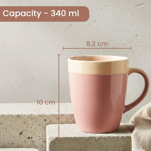 Image of The Earth Store Pink Beige Flow Coffee Mug - 340ML Ceramic Coffee Mugs Set of 6 | Microwave & Dishwasher Safe Mugs for Gift | Home | Office | Restaurant | Daily Use Tea Mug