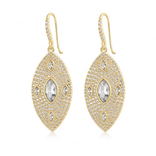 ORIGENCE Gold Leaf Earrings for Women, 14K Gold Plated Leaf Drop Dangle Earrings Cubic Zirconia Pavé Sparkly Lightweight Dressy Jewelry for Wedding Guest Party Prom Gift