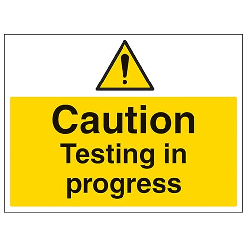 V Safety Caution Testing In Progress - Large Landscape 400 x 300 mm - 2mm Rigid Plastic Safety Sign