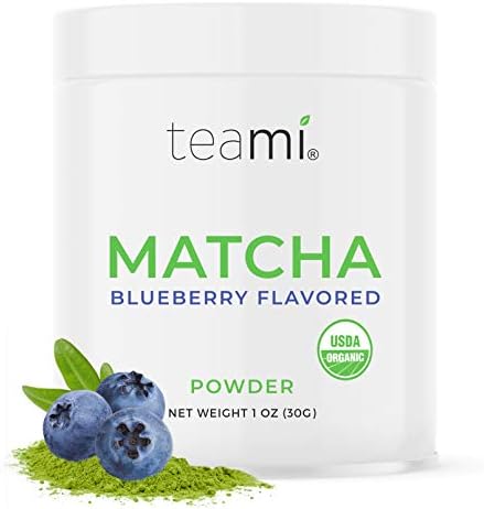 Teami Matcha Green Tea Powder - with Real Blueberry - Ceremonial Grade USDA Organic - Best for Lattes, Smoothies, Baking, Recipes, Traditional Preparation - Authentic Japanese Origin - 30g