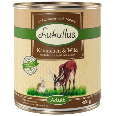 Lukullus Saver Pack 24 x 800g Rabbit & Game Natural Wet Dog Food Fresh Premium Ingredients with Splash Oil Ensure Dog Receive All Necessary Nutrients