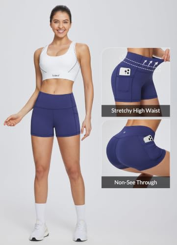 Image of baleaf Women's High Waist Biker Shorts with 3 Pockets