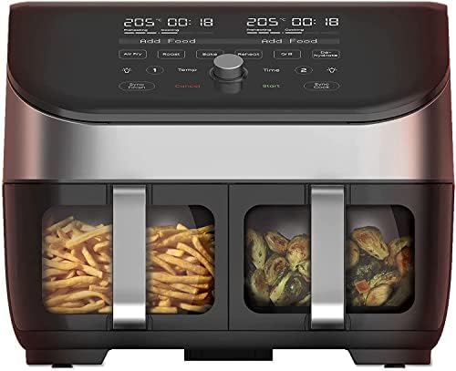 Instant Vortex Plus Dual Basket with ClearCook - 7.6L Digital Health Air Fryer, Stainless Steel, 8-in-1 Smart Programmes - Air Fry, Bake, Roast, Grill, Dehydrate, Reheat, XL Capacity -1700W