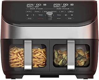 Instant Vortex Plus Dual Basket with ClearCook - 7.6L Digital Health Air Fryer, Stainless Steel, 8-in-1 Smart Programmes - Air Fry, Bake, Roast, Grill, Dehydrate, Reheat, XL Capacity -1700W