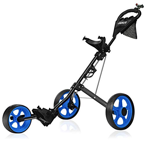 JANUS Golf Push Cart, Golf cart for Golf Clubs, Golf Pull cart for Golf Bag, Golf Push carts 3 Wheel Folding, Golf Accessories for Men Women/Kids Practice and Game