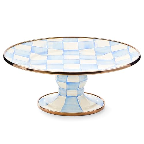 MACKENZIE-CHILDS Pedestal Platter, Mini, Light-Blue-and-White Sky Check
