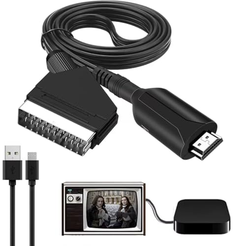 Scart to HDMI-Compatible Adapter Converter Scart 1080P Scart Input Cable HD Output Port for HDTV STB VHS Xbox PS3 DVD (Black)
