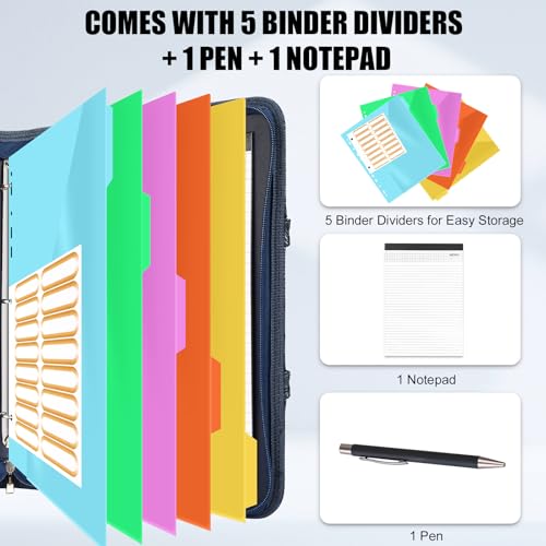 NATISERAUM Portfolio Binder 3 Ring Includes Pen and 5 Dividers with 10 Pockets, Padfolio Organizer with Magnetic Handle for Men and Women, Includes A4 Notepad for Business, School, Work by NATISERAUM - Image 3