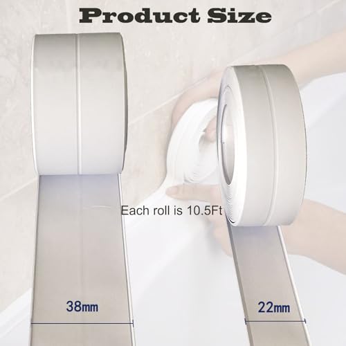 Image of White Caulk Tape Waterproof Self Adhesive 2 Roll Toilet Caulking Sealant Tape for Bathtub, Kitchen, Countertop, Bathroom, Sink, Floor Wall Edge (1.5'' X 10.5Ft & 0.86'' X 10.5Ft)